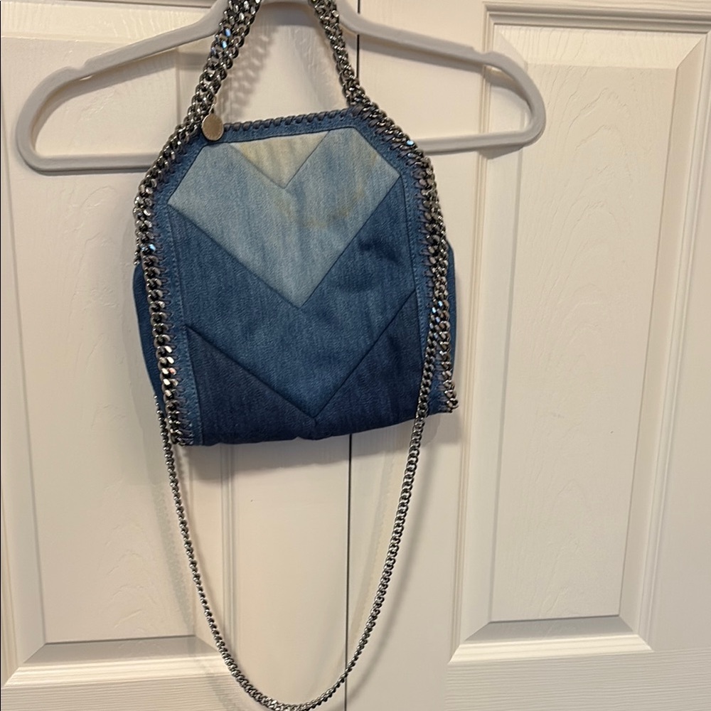 Stella McCartney Denim and Silver Shoulder Bag with Chain Straps